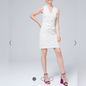 White Lace-Up Eyelet Shift Dress